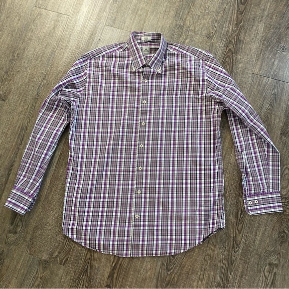 Peter Millar Other - Peter Millar Shirt Men Large Purple Plaid Button Down Dress Business 100% Cotton